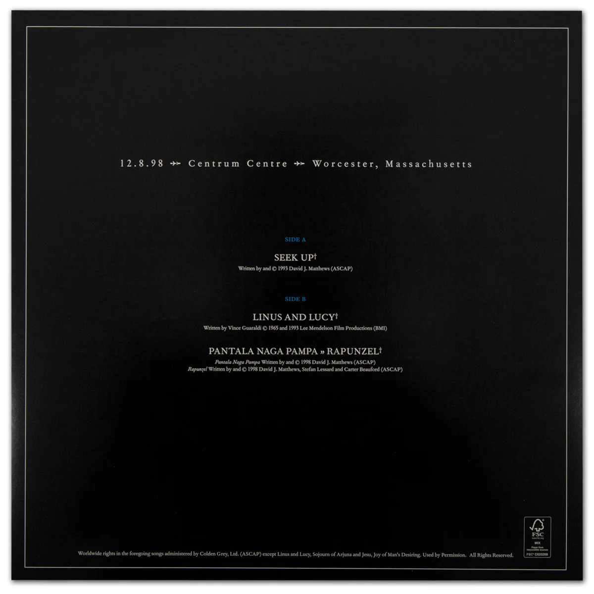 DMB Live Trax Vol. 01: 12/08/1998 - The Centrum - 4 LP Set - Image 4