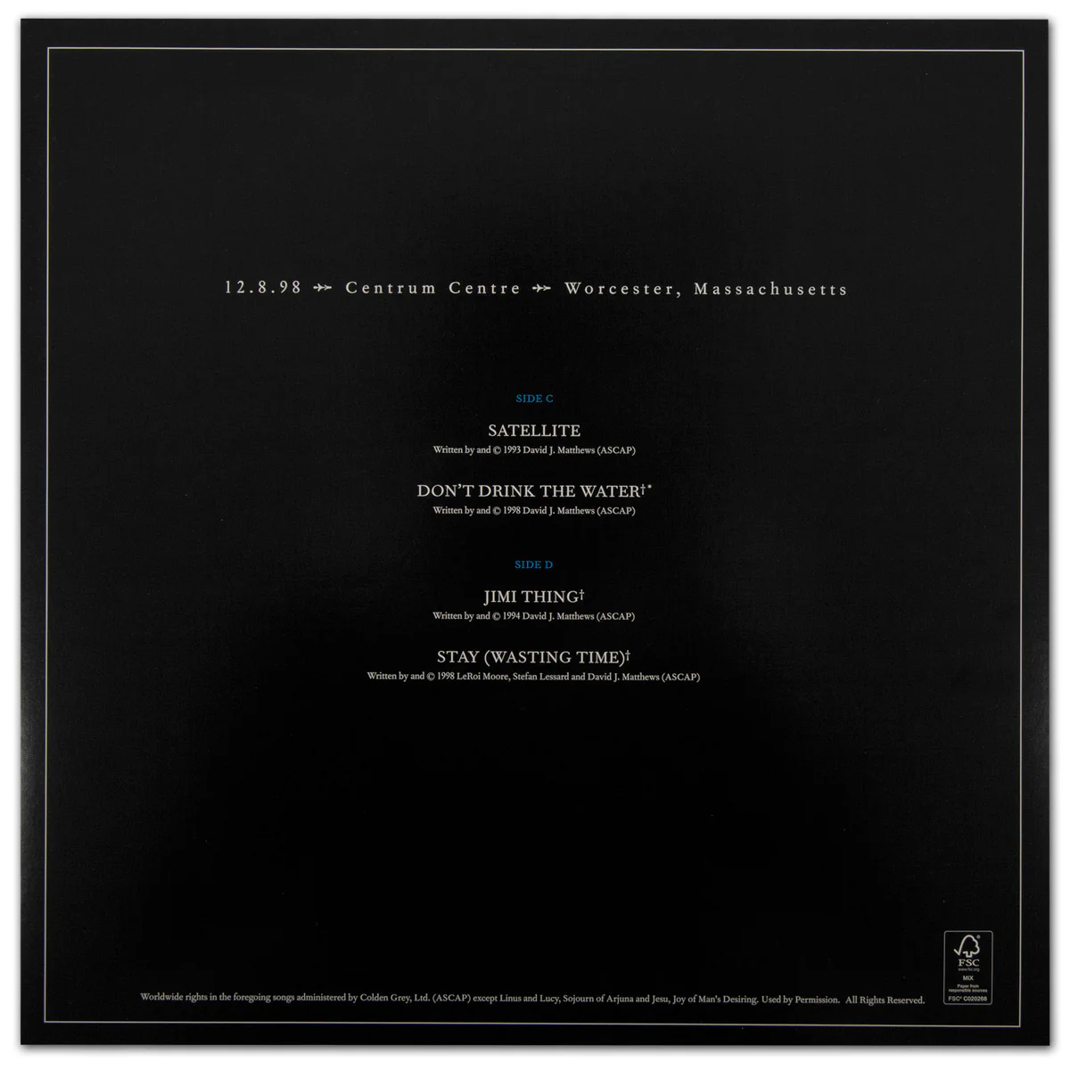 DMB Live Trax Vol. 01: 12/08/1998 - The Centrum - 4 LP Set - Image 6
