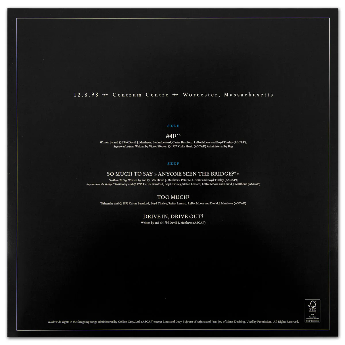 DMB Live Trax Vol. 01: 12/08/1998 - The Centrum - 4 LP Set - Image 8