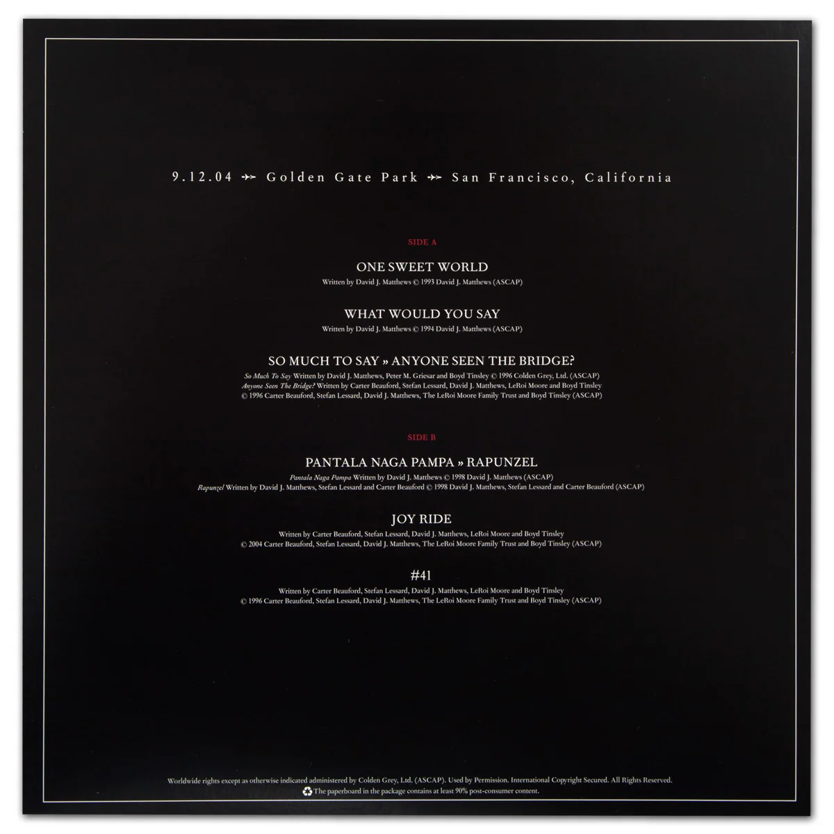 DMB Live Trax Vol. 02: 09/12/2004 - Golden Gate Park - 5 LP Set - Image 4