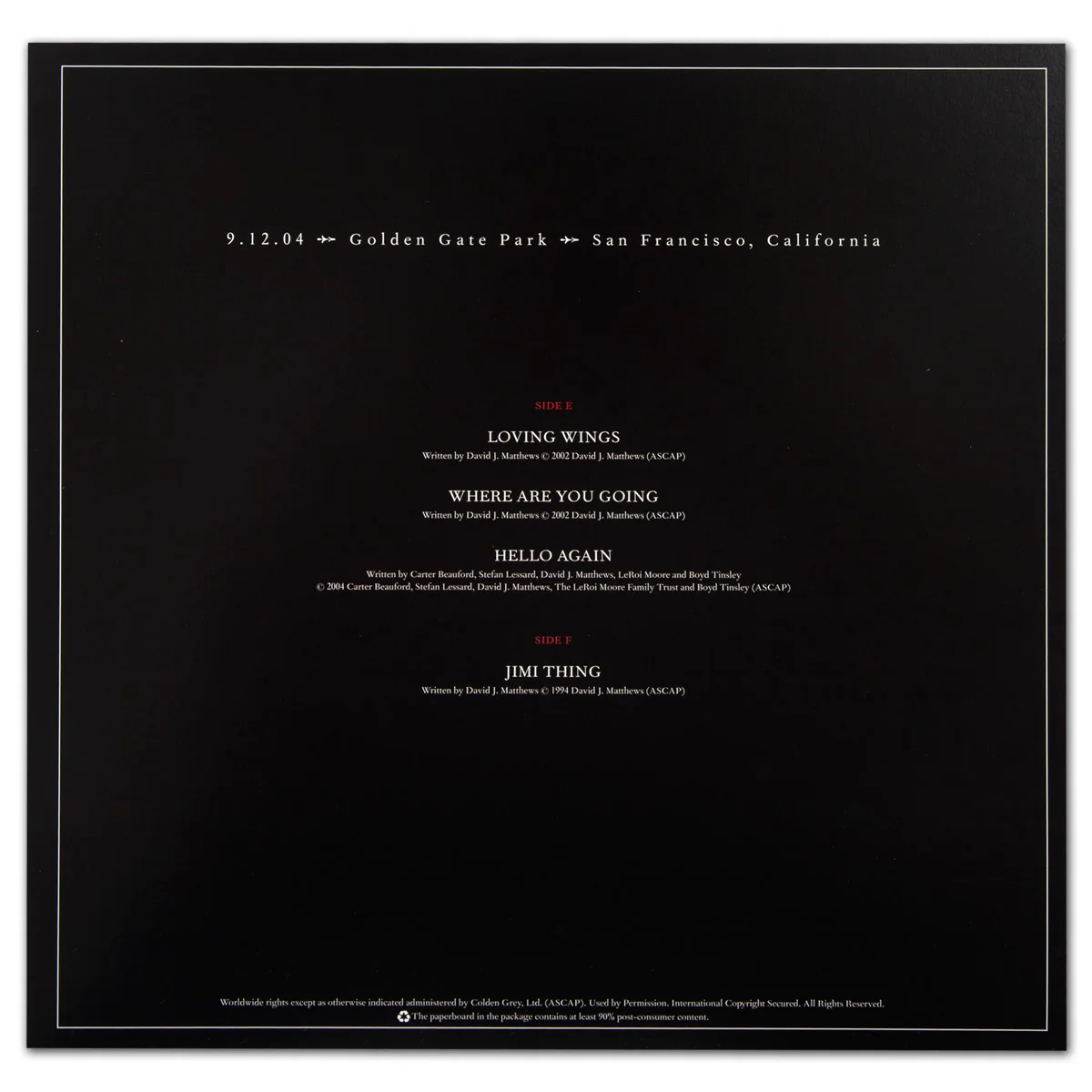 DMB Live Trax Vol. 02: 09/12/2004 - Golden Gate Park - 5 LP Set - Image 8
