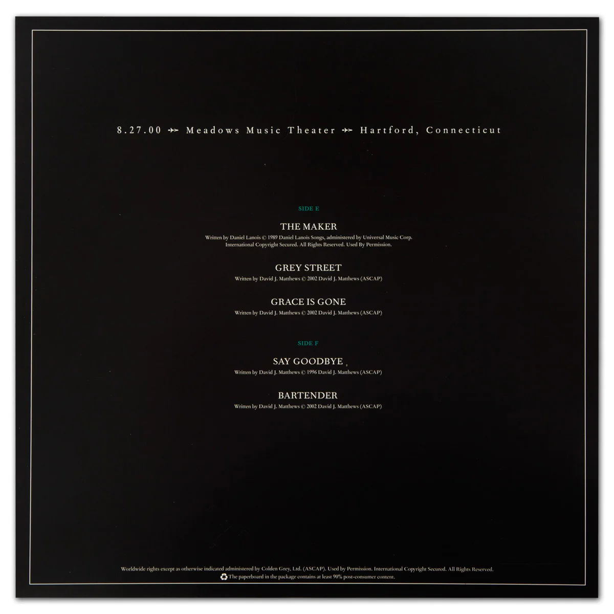 DMB Live Trax Vol. 03: 08/27/2000 - Meadows Music Theatre - 4 LP Set - Image 8