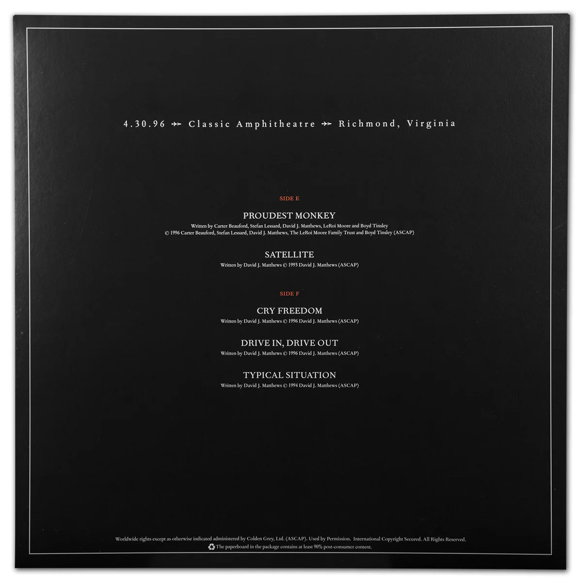 DMB Live Trax Vol. 04: 04/30/1996 - Classic Amphitheatre - 4 LP Set - Image 6