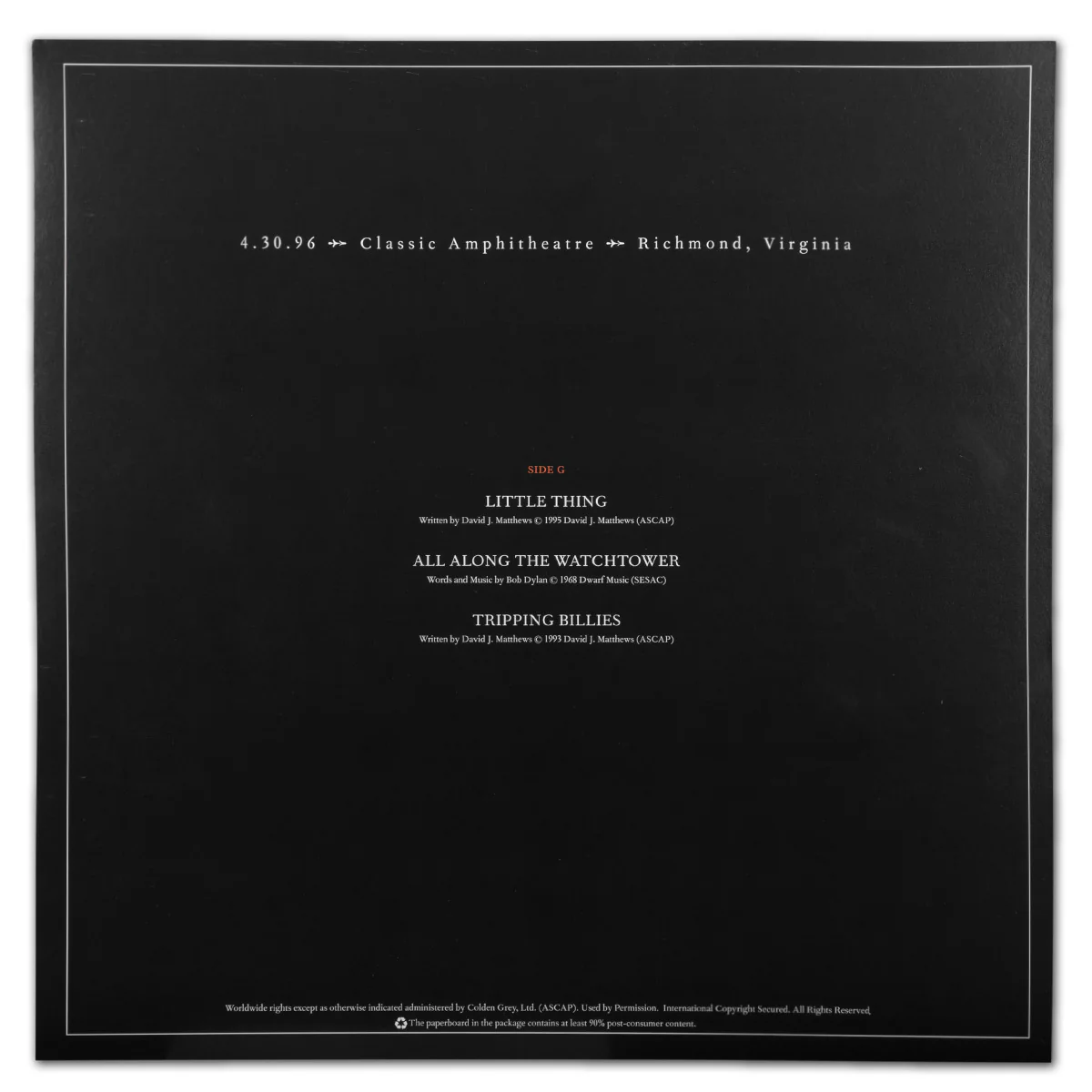 DMB Live Trax Vol. 04: 04/30/1996 - Classic Amphitheatre - 4 LP Set - Image 8